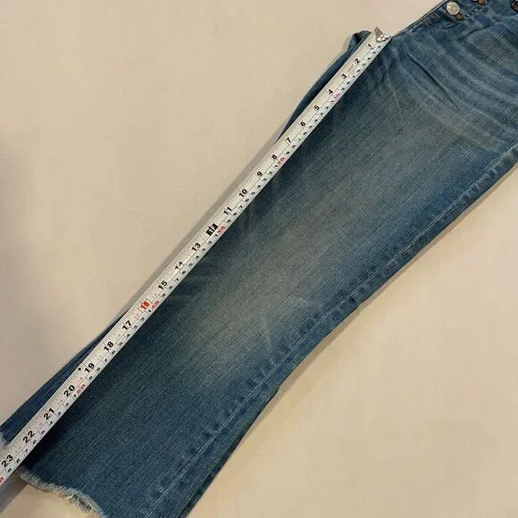 ~ Madewell 25 Jeans Cali Demi-Boot Raw Hem Button Light/Med Blue Wash Women's - Picture 8 of 15